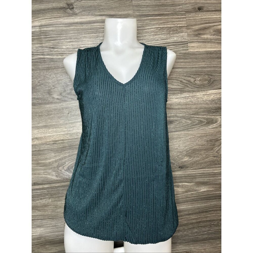 Sloane & Sadie Dressy Top Blouse Deep Emerald Green Metallic Ribbing Size M